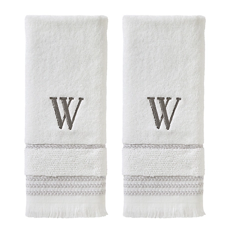SKL Home Casual Monogram W Hand Towel Set, White, 2 pc.