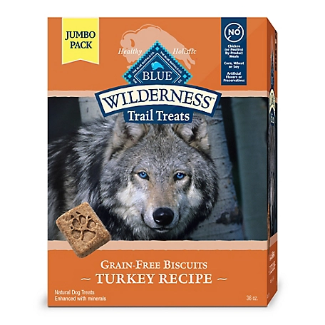Blue Buffalo Wilderness Trail Treats High Protein Grain-Free Crunchy Dog Treats Biscuits, Turkey Recipe, 36 oz. Box