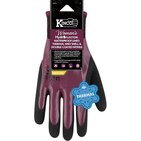 Kinco Waterproof Lined Thermal Knit Shell and Double-Coated Nitrile Gloves, 1 Pair, Polyester Outer Knit Shell, Acrylic Liner