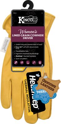 Kinco Full Grain Cowhide Heatkeep Thermal Insulation Gloves, 1 Pair, Easy-On Cuff, Shirred Elastic Wrist, Leather Hem GREAT GLOVES