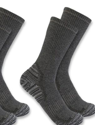 Carhartt Men's Force Midweight Synthetic Wool Blend Crew Socks, Charcoal, Large, 2-Pairs