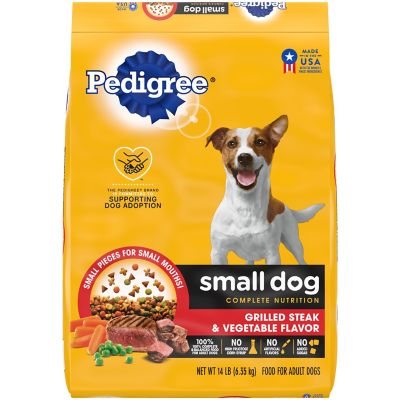 Pedigree Small Dog Complete Nutrition Small Breed Adult Dry Dog Food Grilled Steak & Vegetable Flavor ,14 lb. Bag My coonhound loves Pedigree dry dog food! Especially the steak and vegetables variety
