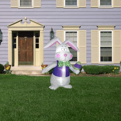 Image showing  83.86 in. White Bowtie Bunny with Vest Decor Outdoor Inflatable Easter Decoration