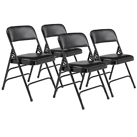 National Public Seating 1300 Series Premium Vinyl Upholstered Triple Brace Double Hinge Folding Chairs, 4-Pack