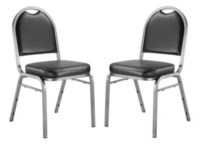 National Public Seating 9200 Vinyl Stack Chairs, Steel Silvervein Frame, Black, 2 pk.