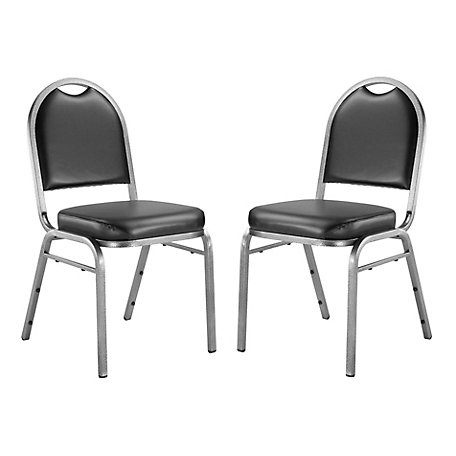 National Public Seating 9200 Vinyl Stack Chairs, Steel Silvervein Frame, Black, 2 pk.
