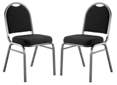 National Public Seating 9200 Fabric Stack Chairs, Steel Silvervein Frame, 2 pk., Black -  9260-SV/2