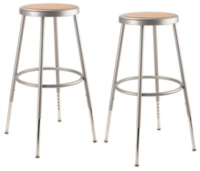 National Public Seating Height-Adjustable Steel Stools, 2-Pack, 25-33 in., Gray