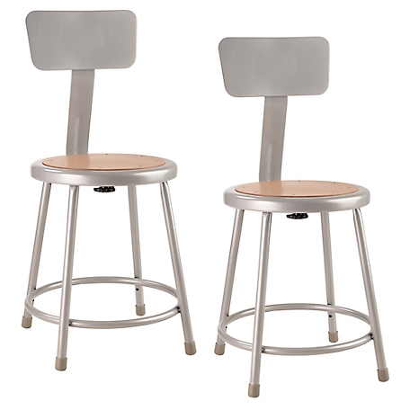 National Public Seating Steel Stools, Backrest, 2-Pack, 18 in., Gray