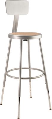 Image showing 1 th National Public Seating Height-Adjustable Heavy-Duty Steel Stools, Backrest, 2-Pack, 25-33 in., Gray