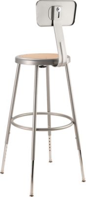 Image showing 4 th National Public Seating Height-Adjustable Heavy-Duty Steel Stools, Backrest, 2-Pack, 25-33 in., Gray