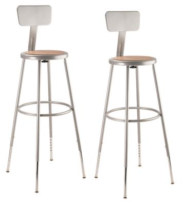 National Public Seating Height-Adjustable Heavy-Duty Steel Stools, Backrest, 2-Pack, 32-39 in., Gray