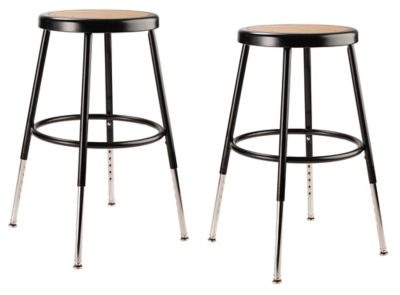 National Public Seating Height-Adjustable Steel Stools, 2-Pack, 19-27 in., Black