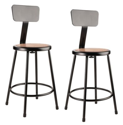 National Public Seating Steel Stools, Backrest, 2-Pack, 24 in., Black