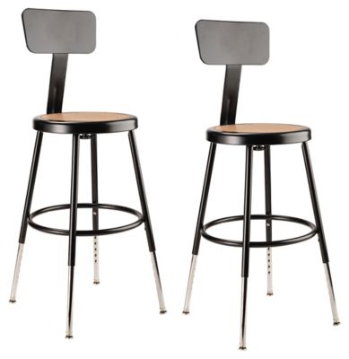 National Public Seating Height-Adjustable Heavy-Duty Steel Stools, Backrest, 2-Pack, 19-27 in., Black