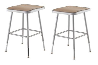 National Public Seating Height-Adjustable Heavy-Duty Square Seat Steel Stools, 2 pk., 19-27 in.