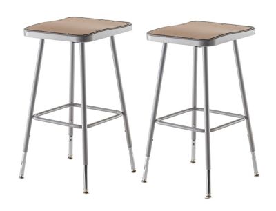 National Public Seating Height-Adjustable Heavy-Duty Square Seat Steel Stools, 2-Pack, 25-33 in.