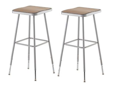 National Public Seating Height-Adjustable Heavy-Duty Square Seat Steel Stools, 2-Pack, 32-39 In.