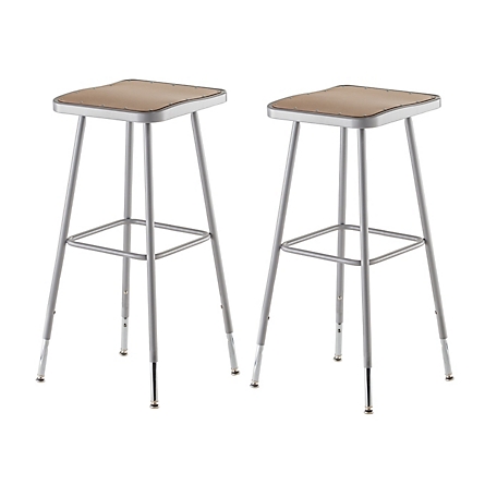 National Public Seating Height-Adjustable Heavy-Duty Square Seat Steel Stools, 2-Pack, 32-39 in.