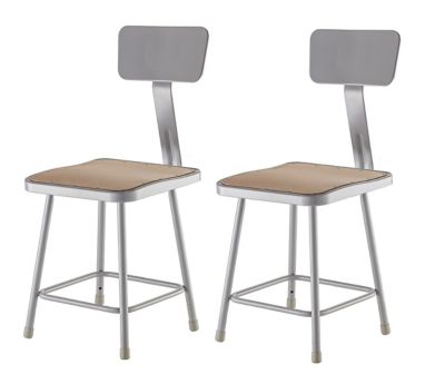 National Public Seating Heavy-Duty Square Seat Steel Stools, Backrest, 2-Pack, 18 in.