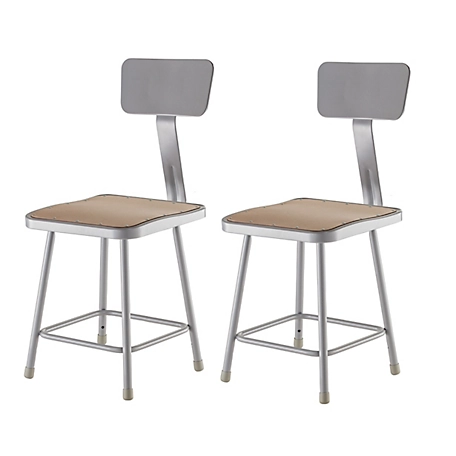 National Public Seating Heavy-Duty Square Seat Steel Stools, Backrest, 2-Pack, 18 in.
