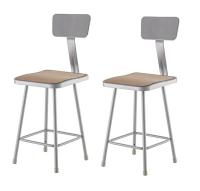 National Public Seating Heavy-Duty Square Seat Steel Stools, Backrest, 2 pk., 24 in.