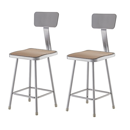 National Public Seating Heavy-Duty Square Seat Steel Stools, Backrest, 2 pk., 24 in.