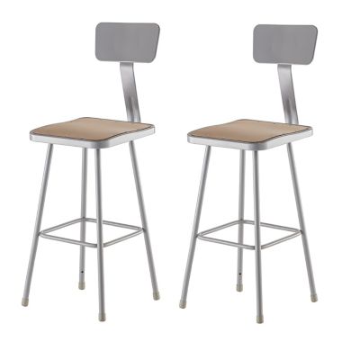 National Public Seating Heavy-Duty Square Seat Steel Stools, Backrest, 2-Pack, 30 in.