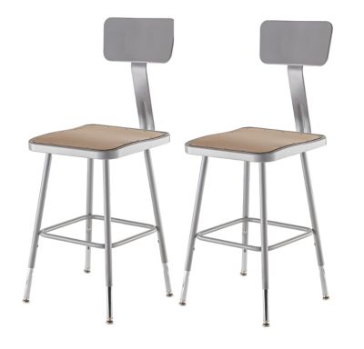 National Public Seating Height-Adjustable Heavy-Duty Square Seat Steel Stools, Backrest, 2-Pack, 19-27 in.