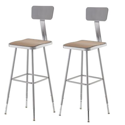 National Public Seating Height-Adjustable Heavy-Duty Square Seat Steel Stools, Backrest, 2-Pack, 32-39 in.