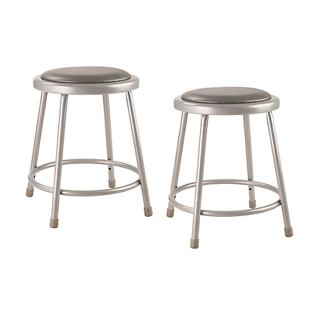 National Public Seating Heavy-Duty Vinyl Padded Steel Stools, 2-Pack, 18 in., Gray