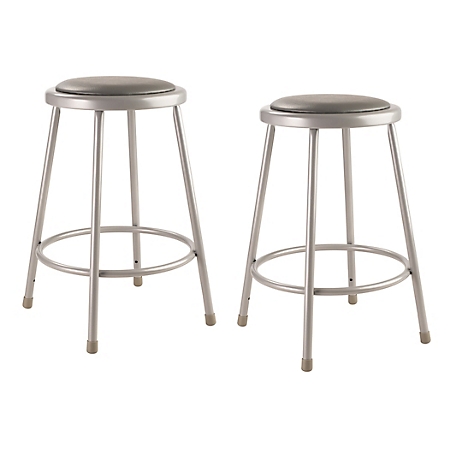 National Public Seating Heavy-Duty Vinyl Padded Steel Stools, 2-Pack, 24 in., Gray