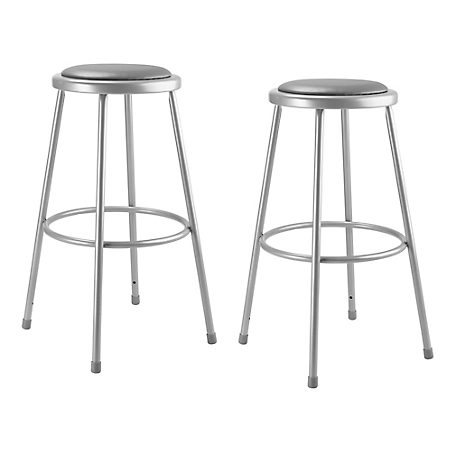 National Public Seating Heavy-Duty Vinyl Padded Steel Stools, 2-Pack, 30 in., Gray