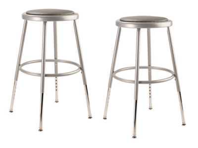 National Public Seating Height-Adjustable Heavy-Duty Vinyl Padded Steel Stools, 2-Pack, 19-27 in., Gray