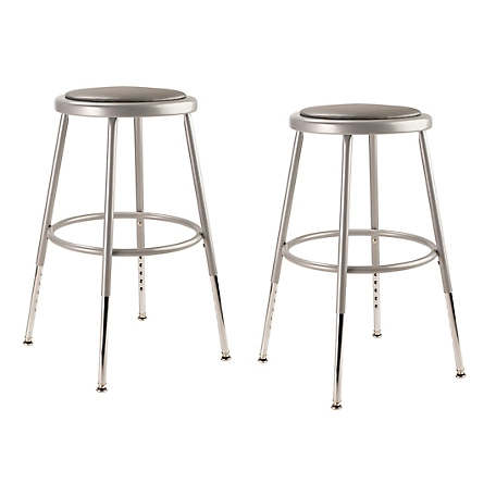 National Public Seating Height-Adjustable Heavy-Duty Vinyl Padded Steel Stools, 2 pk., 19-27 in., Gray