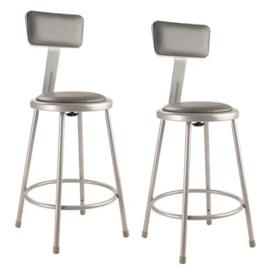 National Public Seating Heavy-Duty Vinyl Padded Steel Stools, Backrest, 2 pk., 24 in., Gray