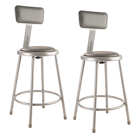 National Public Seating Heavy-Duty Vinyl Padded Steel Stools, Backrest, 2 pk., 24 in., Gray