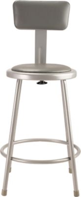 Image showing 2 th National Public Seating Heavy-Duty Vinyl Padded Steel Stools, Backrest, 2 pk., 24 in., Gray