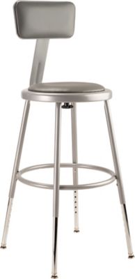 Image showing  Height-Adjustable Heavy-Duty Vinyl Padded Steel Stools, Backrest, 2-Pack, 19-27 in., Gray