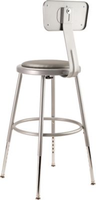 Image showing  Height-Adjustable Heavy-Duty Vinyl Padded Steel Stools, Backrest, 2-Pack, 19-27 in., Gray