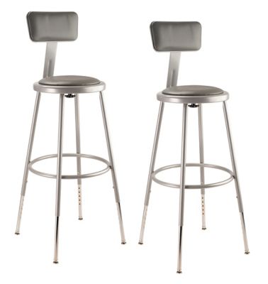 National Public Seating Height-Adjustable Heavy-Duty Vinyl Padded Steel Stools, Backrest, 2-Pack, 25-33 in., Gray