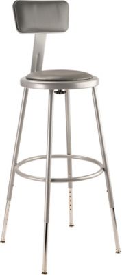 Image showing  Height-Adjustable Heavy-Duty Vinyl Padded Steel Stools, Backrest, 2-Pack, 25-33 in., Gray