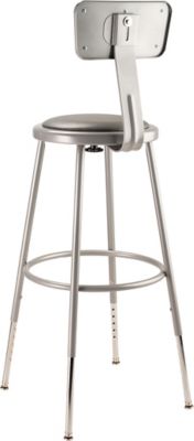 Image showing  Height-Adjustable Heavy-Duty Vinyl Padded Steel Stools, Backrest, 2-Pack, 25-33 in., Gray
