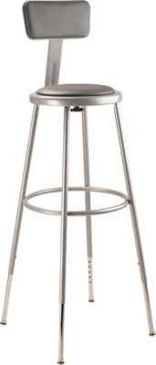 Image showing  Height-Adjustable Heavy-Duty Vinyl Padded Steel Stools, Backrest, 2-Pack, 32-39 in., Gray