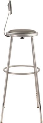 Image showing  Height-Adjustable Heavy-Duty Vinyl Padded Steel Stools, Backrest, 2-Pack, 32-39 in., Gray