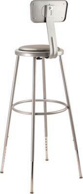 Image showing  Height-Adjustable Heavy-Duty Vinyl Padded Steel Stools, Backrest, 2-Pack, 32-39 in., Gray