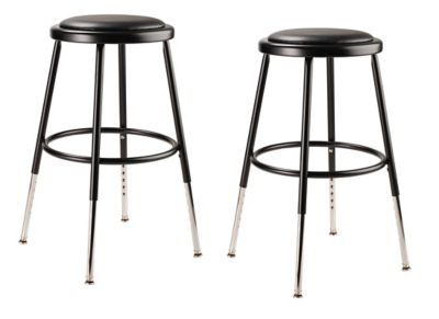 National Public Seating Height-Adjustable Heavy-Duty Vinyl Padded Steel Stools, 2-Pack, 19-27 in., Black