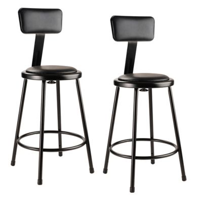 National Public Seating Heavy-Duty Vinyl Padded Steel Stools, Backrest, 2-Pack, 24 in., Black