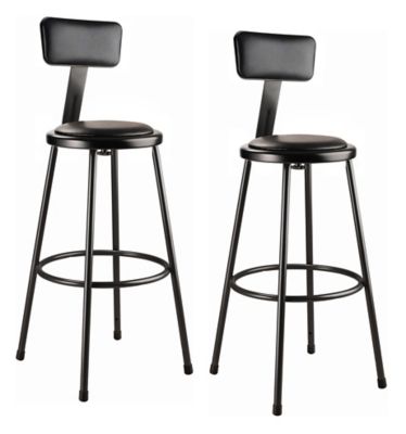 National Public Seating Heavy-Duty Vinyl Padded Steel Stools, Backrest, 2-Pack, 30 in., Black