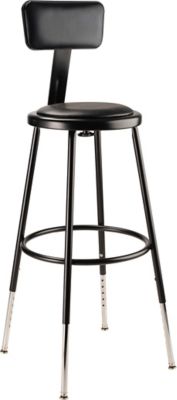 Image showing  Height-Adjustable Heavy-Duty Vinyl Padded Steel Stools, Backrest, 2 pk., 25-33 in., Black